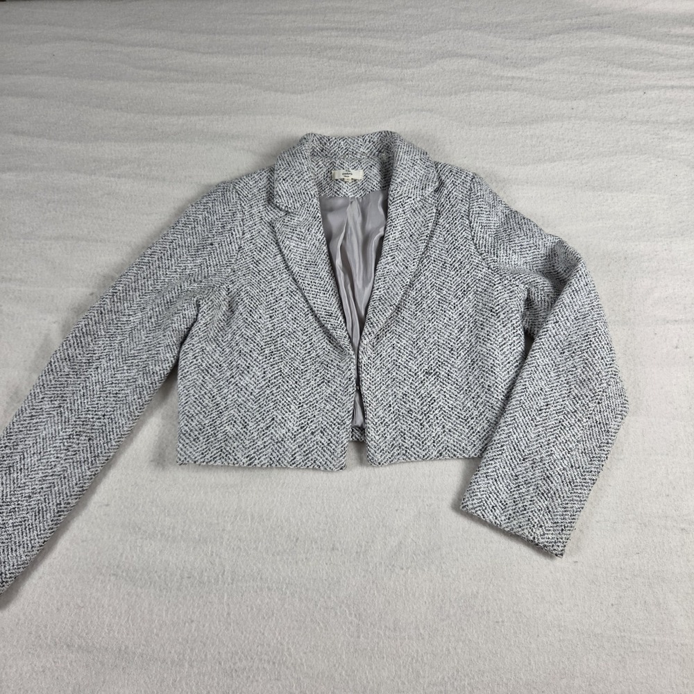 Entro Cropped Blazer Black & White Tweed Jacket Size L